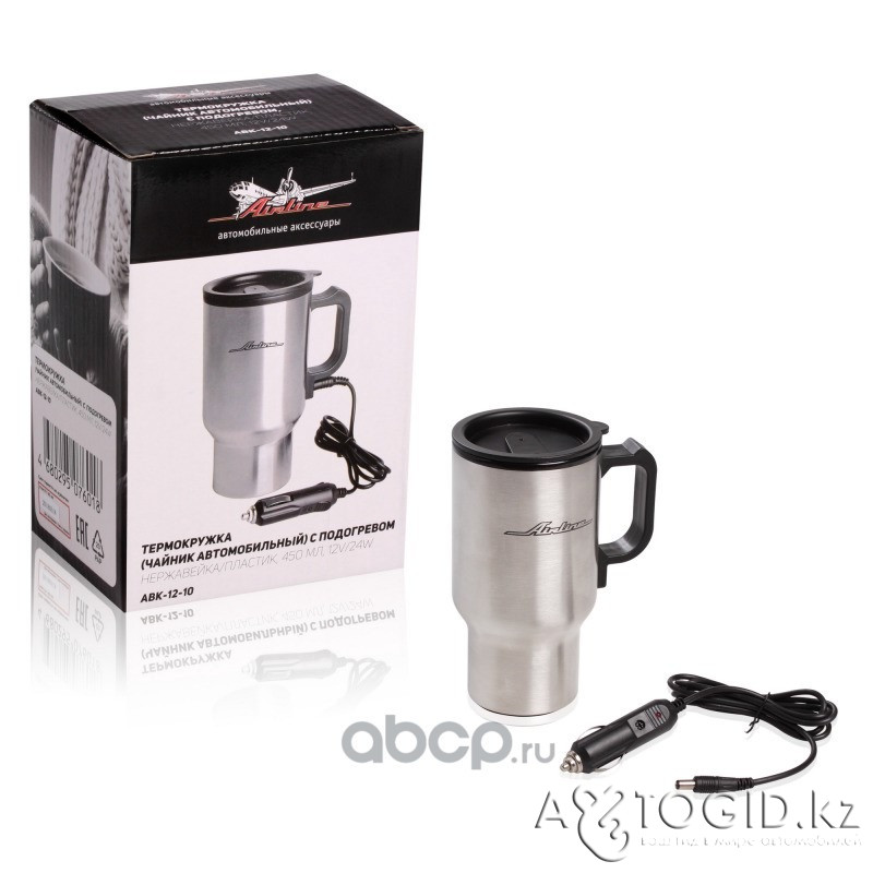 Чайник автомобильный! (термокружка) с подогревом, нержавейка/пластик, 450 мл, 12v/24w\ Актобе - изображение 1